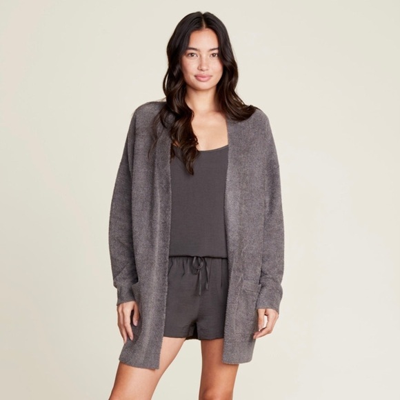 Barefoot Dreams CozyChic Lite Ribbed Edge Cardi, Mineral - Picture 1 of 6